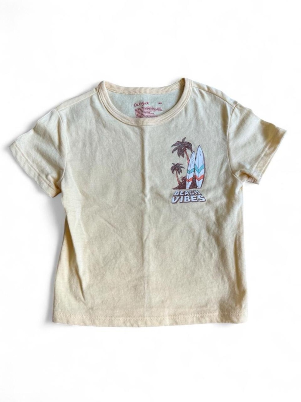 Cat & Jack Cream Tee with Surfboard 'Beach Vibes' Graphic